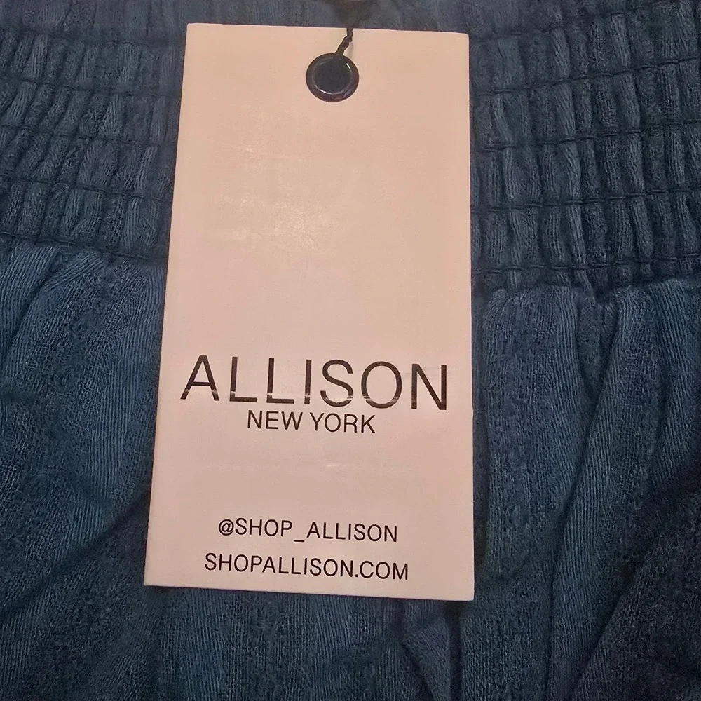 Allison New York Orchid Midi Dress Teal Blue Smocked Puff Sleeve Boho Medium
